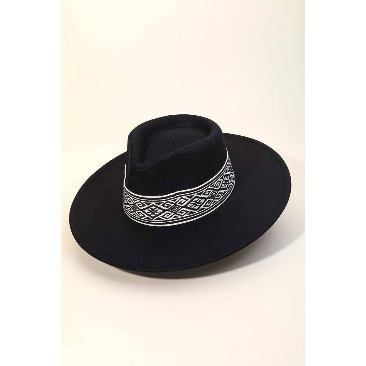 Tribal Pattern Ribbon Strap Fedora Hat