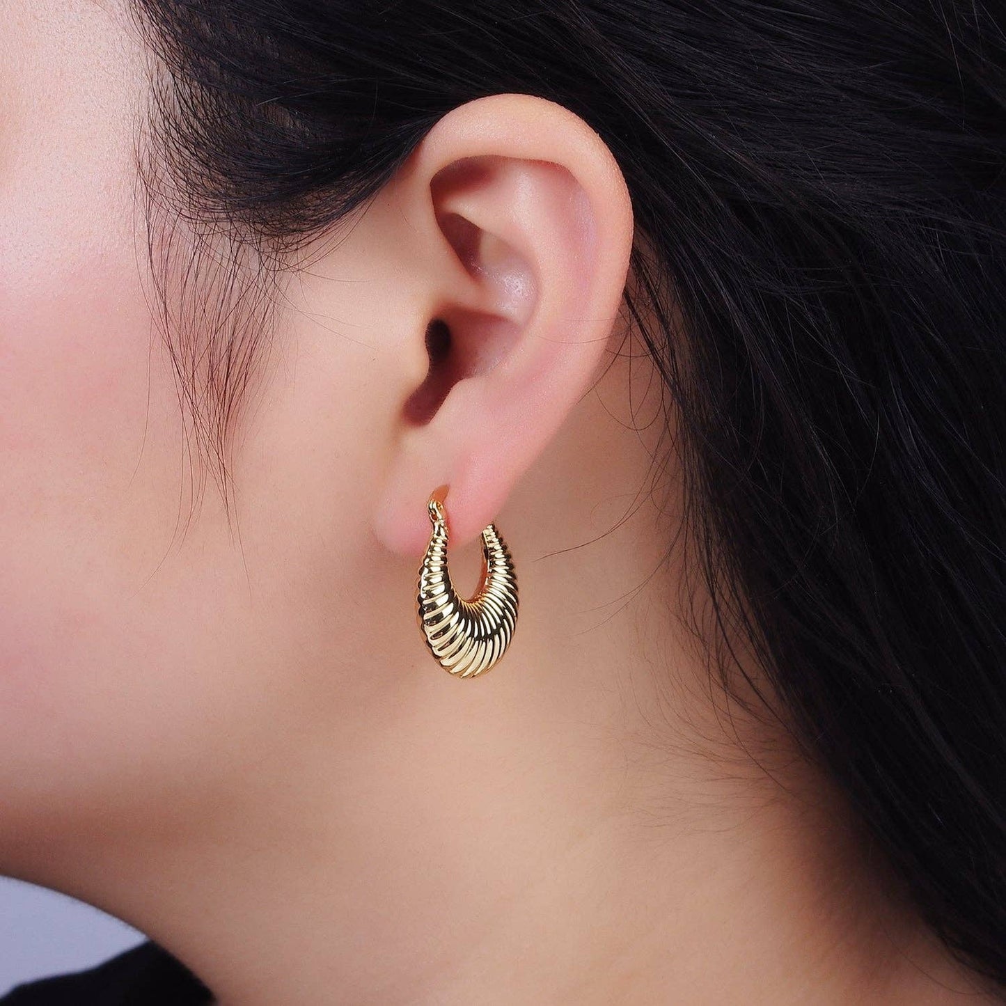 Jane Oblong Chubby Croissant French Lock Hoop Earrings