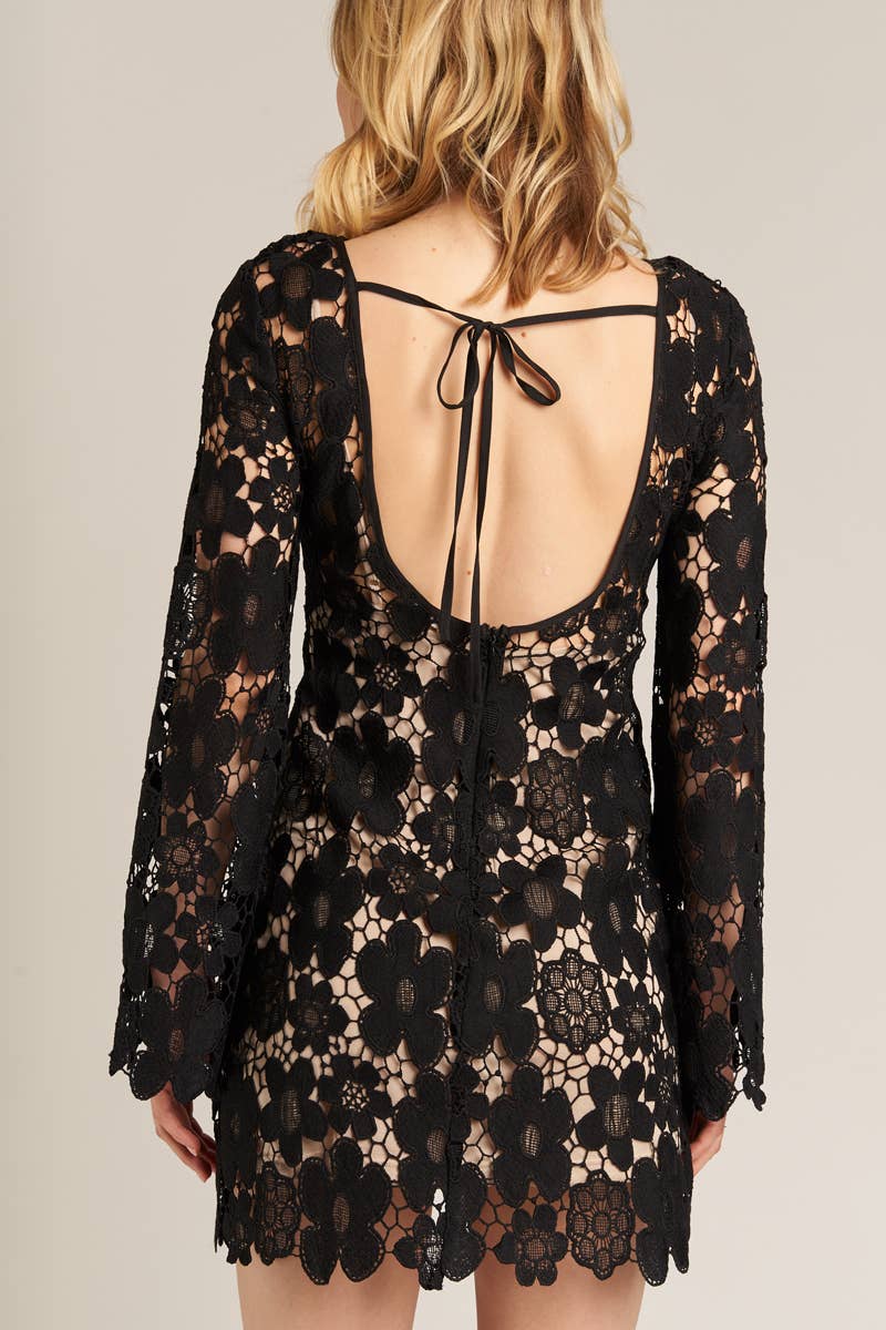 Floral Lace Bell Sleeve Mini Dress The Gilded Pearl Floral Lace Bell Sleeve Mini Dress The Gilded Pearl