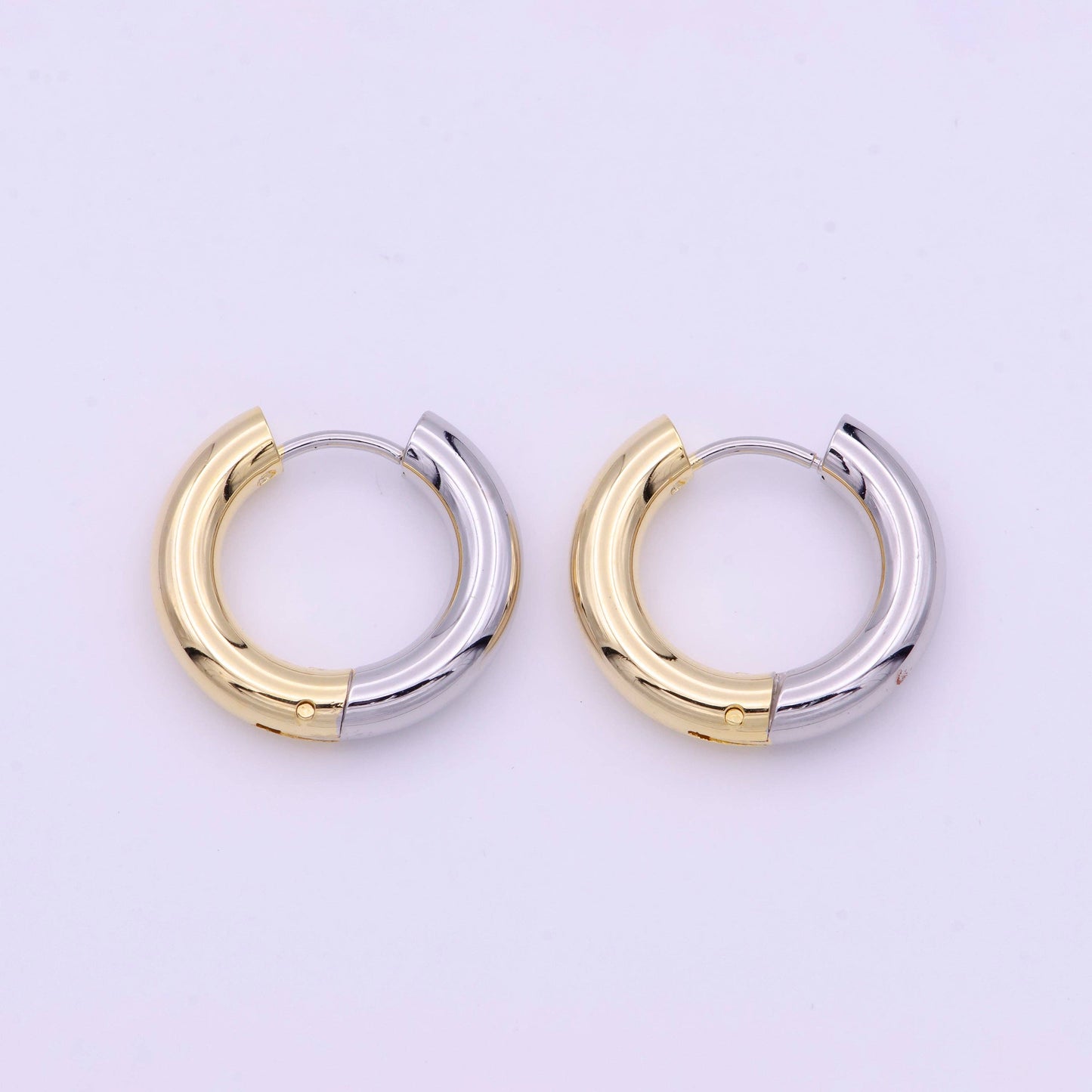 Mixed Metal Silver & Gold 20mm Huggie Hoops Earrings